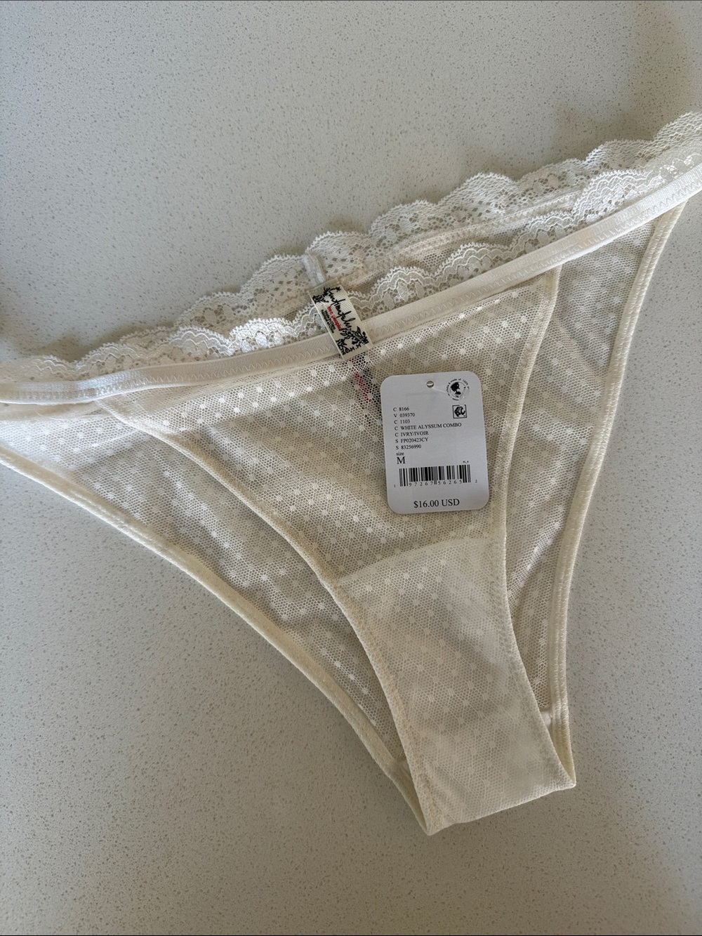 Lace-Trim Sheer Dot Bikini Panty - Cream